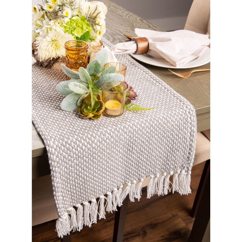 Design Imports  Woven Jacquard Fringe Table Runner, Gray, 15X72"