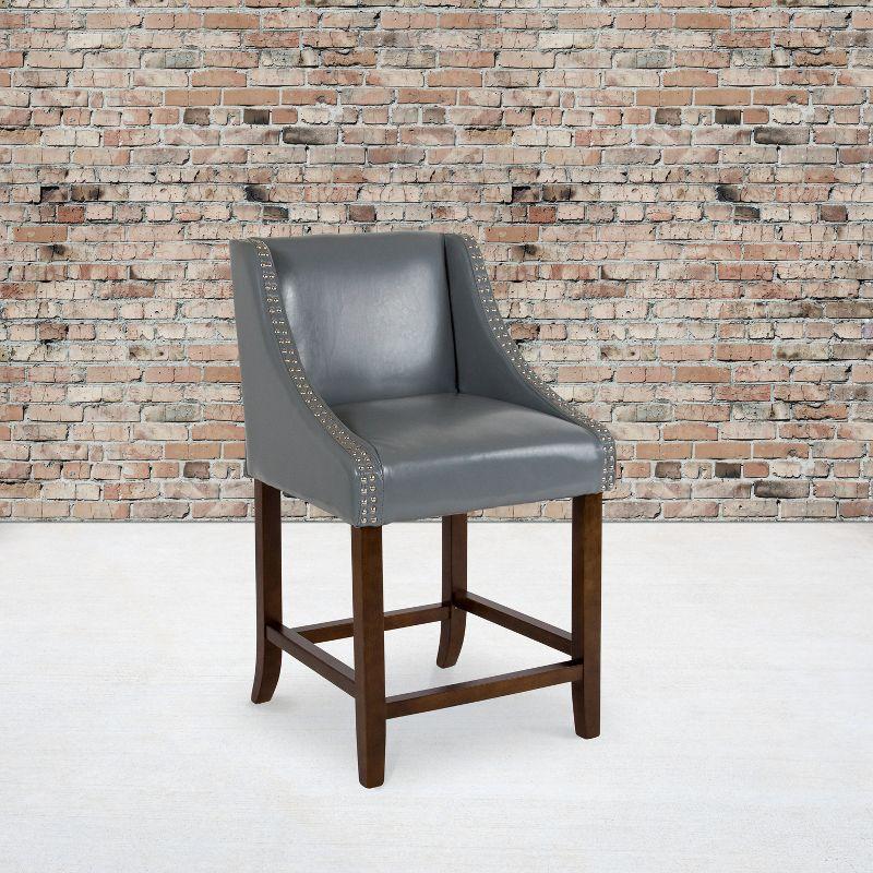 Elegant Light Gray LeatherSoft Counter Stool with Nailhead Trim