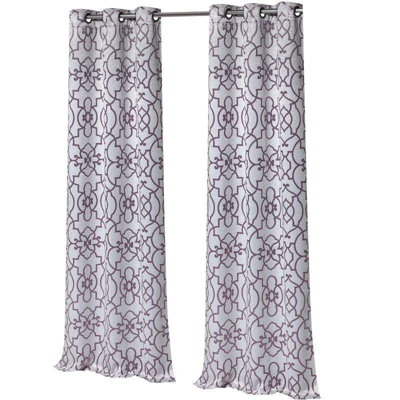 Kate Aurora 2 Piece Geo Sheen Palladian Grommet Top 88% Blackout Curtain Panels - 84 in. Long - Purple