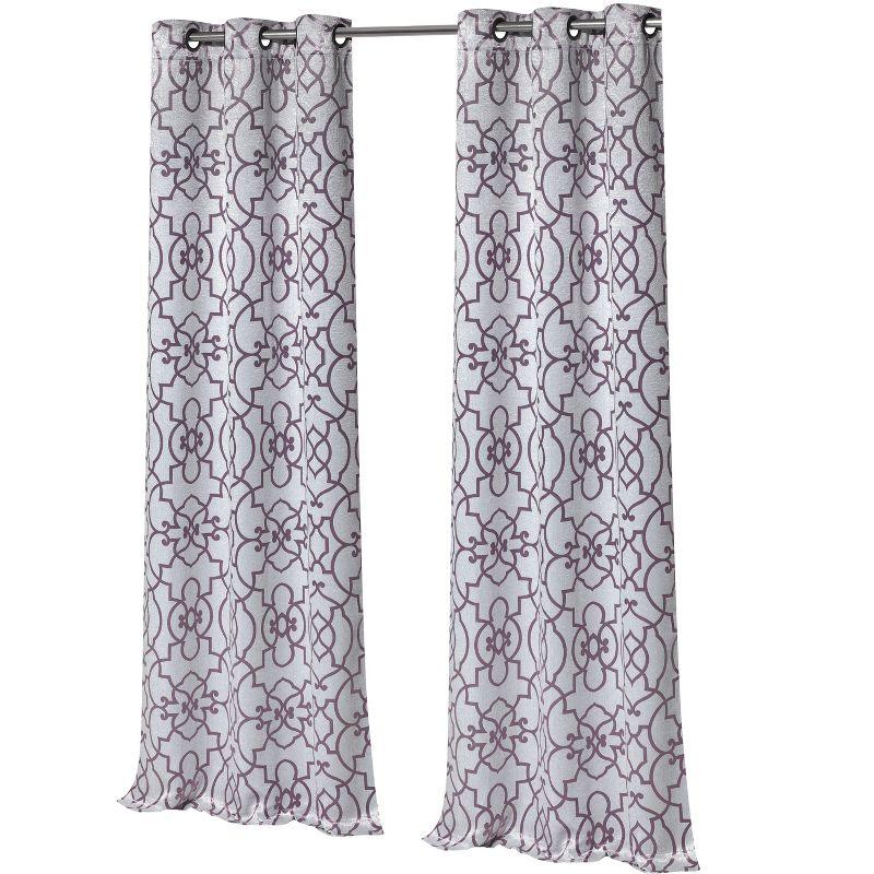 Kate Aurora 2 Piece Geo Sheen Palladian Grommet Top 88% Blackout Curtain Panels - 84 in. Long