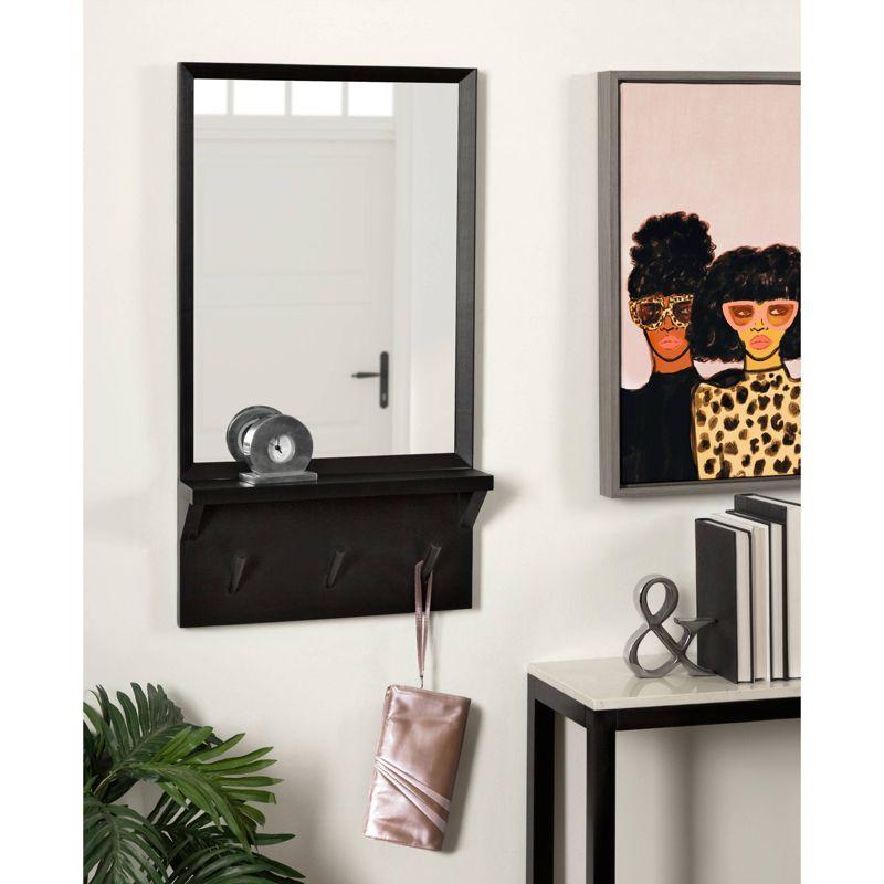 Kate & Laurel All Things Decor 16"x30" Hinter Framed Wall Mirror with Pegs Black: Entryway, Hanging Storage