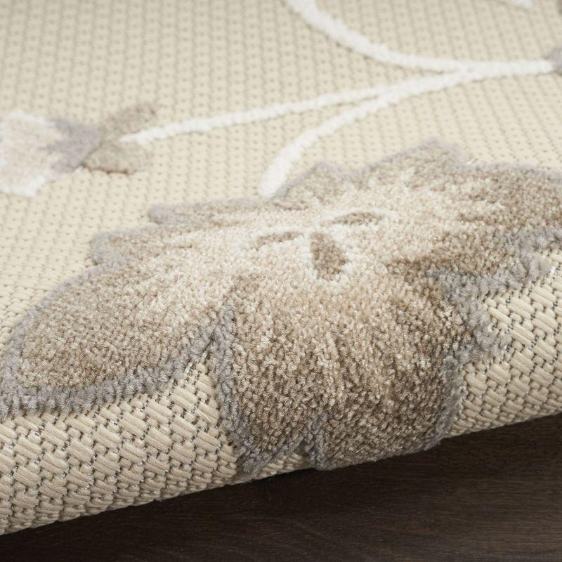 Nourison Aloha Floral Farmhouse Flatweave High-Low Indoor Outdoor Area Rug Beige 3'6" x 5'6"