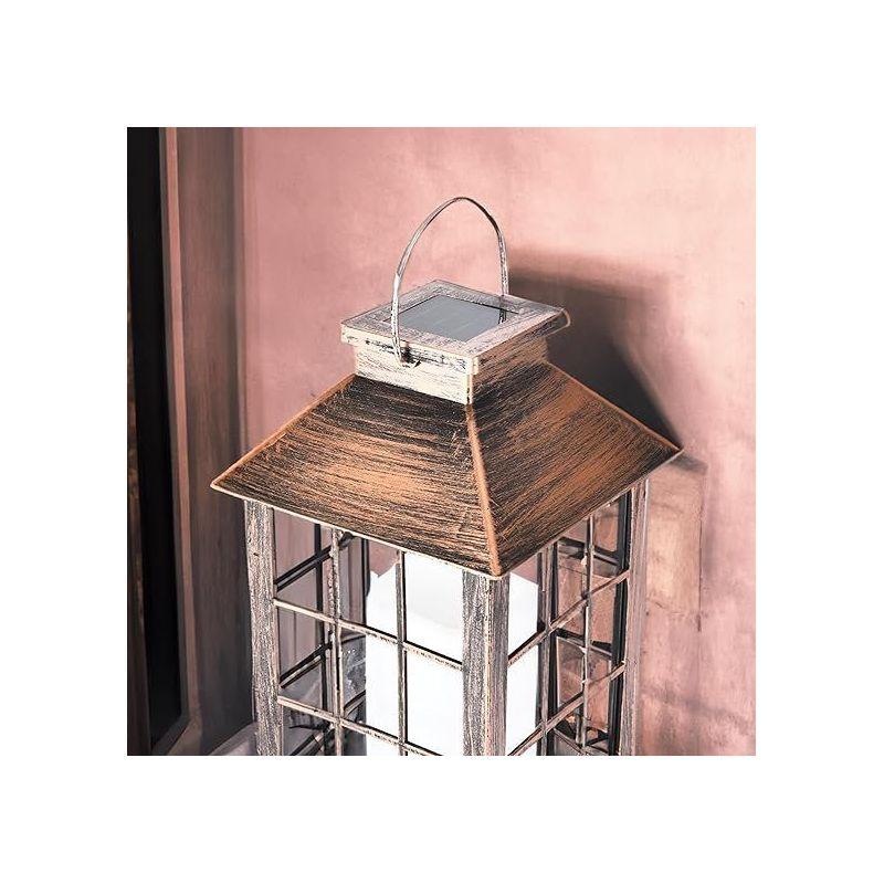 Bronze Solar LED Lantern with Squares Pattern