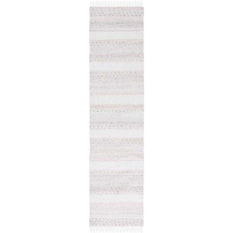 Beige and Ivory Striped Kilim Wool Runner Rug, 2' 3" x 9'