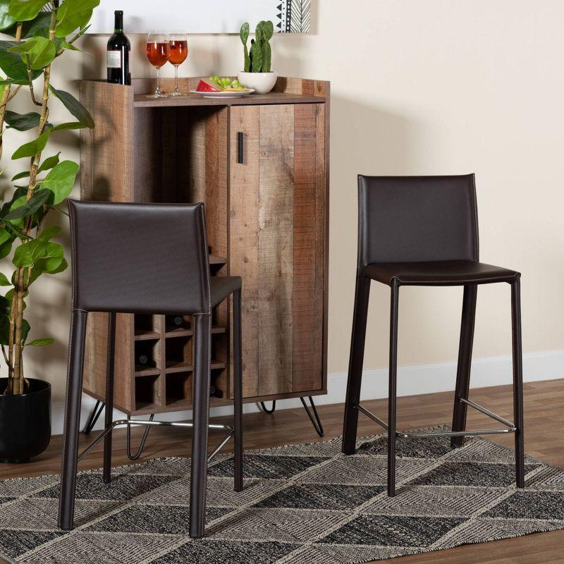 Rustic Brown Leather & Metal 42" Counter-Height Stool Set