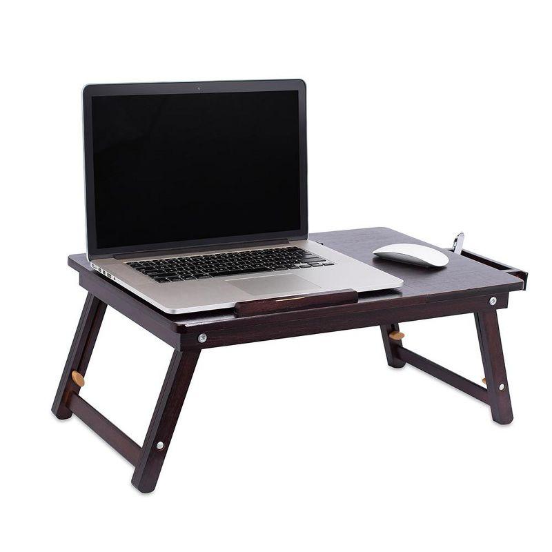 Dark Walnut Bamboo Adjustable Laptop Lap Tray with Drawer