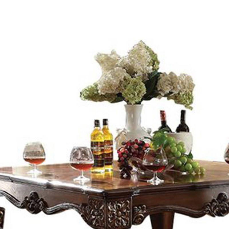54" Vendome Accent Table Cherry Finish - Acme Furniture: Square, Turned Wood Legs, Floral Motifs