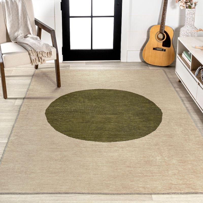5' x 8' Cirkel Minimalist Geometric Dot Machine-Washable Area Rug, Cream/Olive - JONATHAN Y