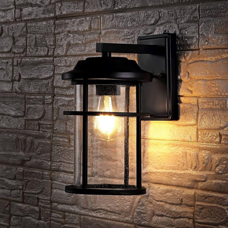 Cianna Matte Black Outdoor Wall Sconce with Seeded Glass Shade, Set of 2