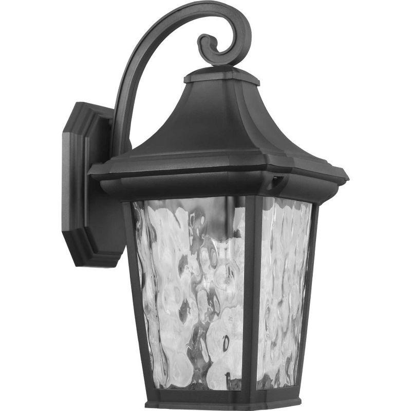 Progress Lighting Marquette 1-Light Outdoor Wall Lantern in Black with Water Glass Shade