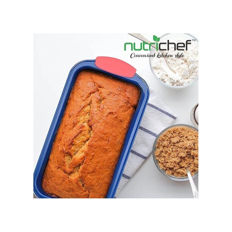 NutriChef Non-Stick Loaf Pan - Deluxe Nonstick Blue Coating Inside and Outside with Red Silicone Handles