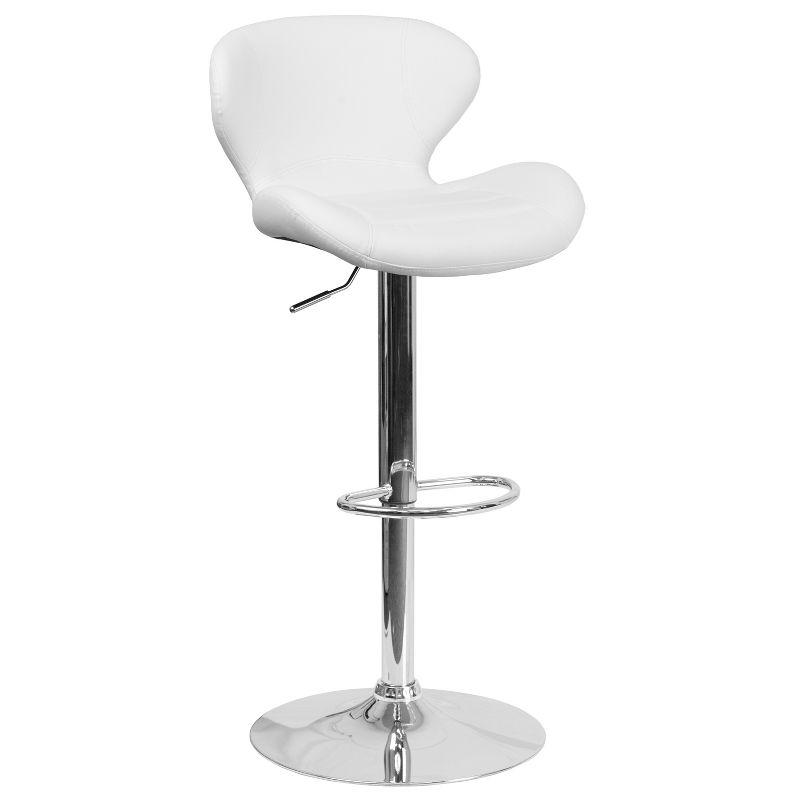 Curvaceous White Vinyl and Chrome Adjustable Saddle Barstool