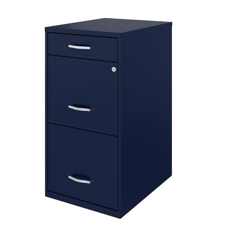 Space Solutions 18" Deep 3 Drawer Metal Organizer File Cabinet with Pencil Drawer Navy Blue: Office Storage, Steel Frame