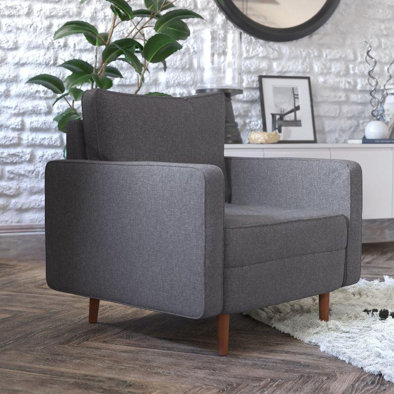 Hudson Dark Gray Faux Linen Accent Chair with Wood Legs