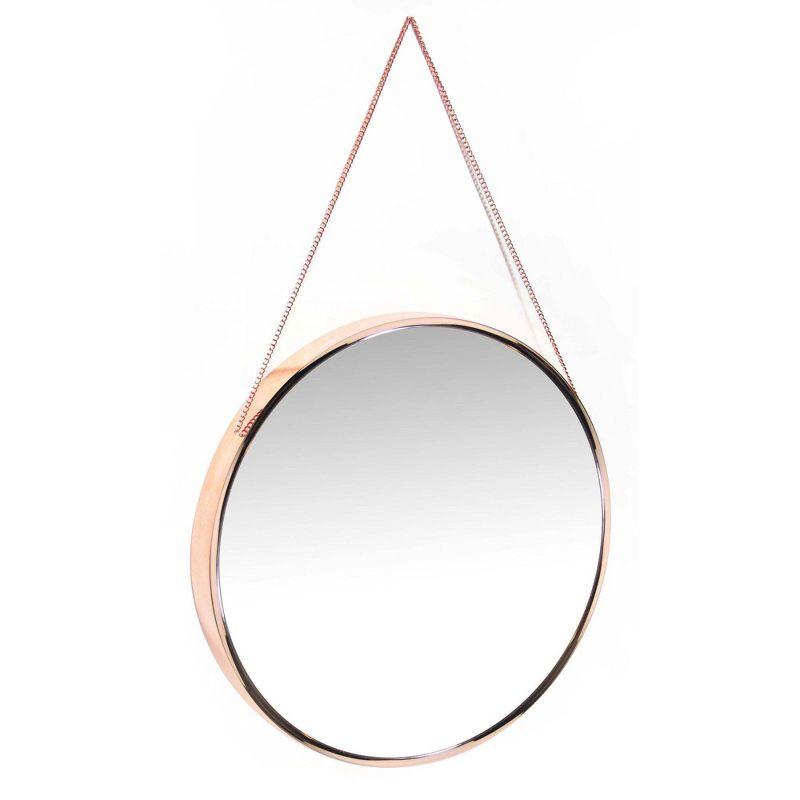 21" Modern Round Wood & Gold Wall Mirror with Metal Chain