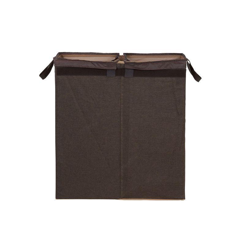 Double Laundry Hamper with Lid, Two Compartments for Easy Sorting with Removable Liner, Collapsible, Brown Linen 5614