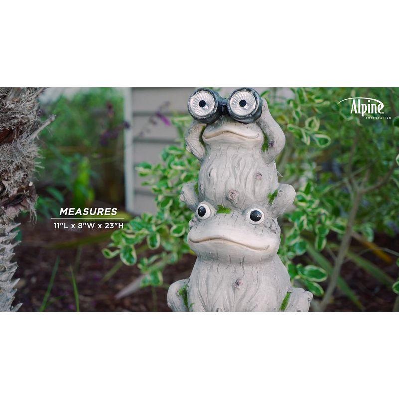 Gray Solar-Powered Stacked Frog Lawn Decoration with LED Lights