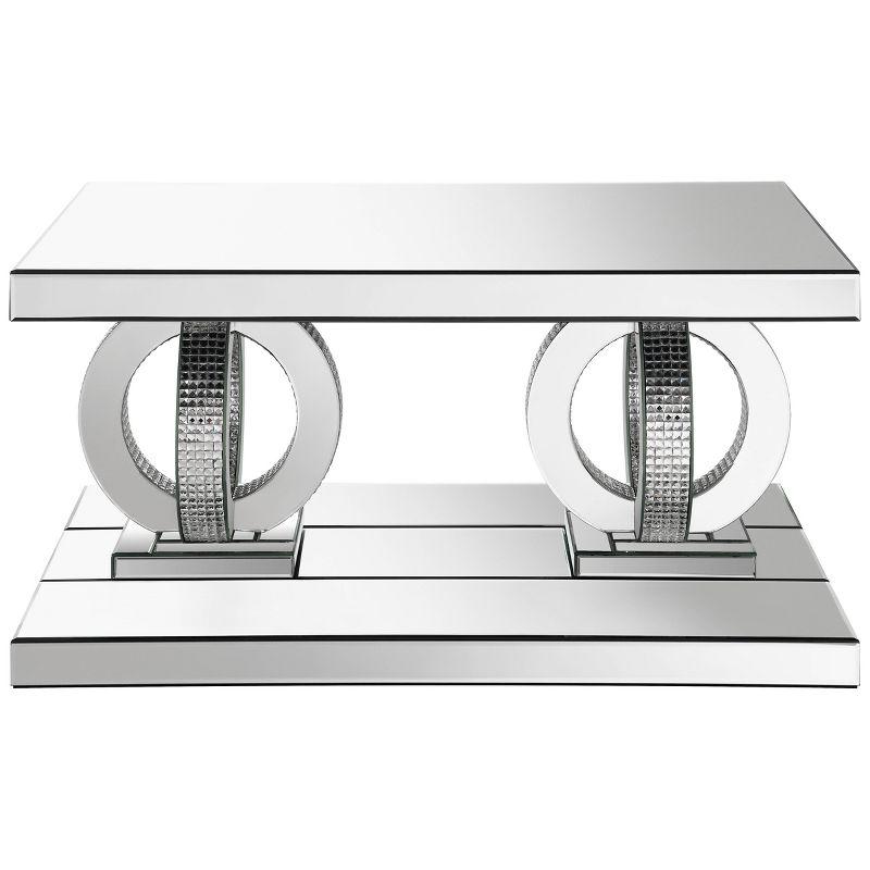 Breena Silver Rectangular Mirrored Coffee Table with Glass