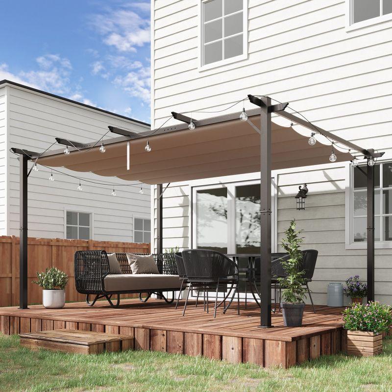 Outsunny Outdoor Retractable Pergola Canopy, Aluminum Patio Pergola, Backyard Shade Shelter for Porch Party, Garden, Grill Gazebo