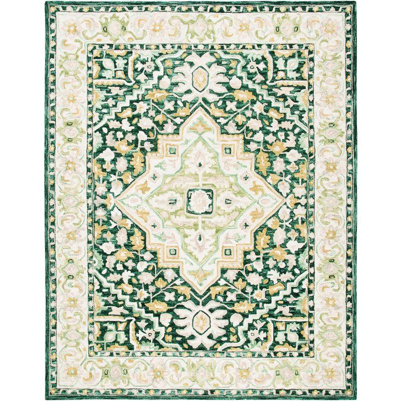 Aspen Green and Ivory Floral Wool 8' x 10' Area Rug