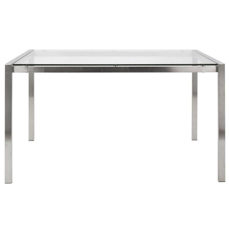 LumiSource Fuji 47" Modern Dining Table Stainless Steel/Clear Glass: Sleek 4-Seater, Rectangular Top, Kitchen Furniture