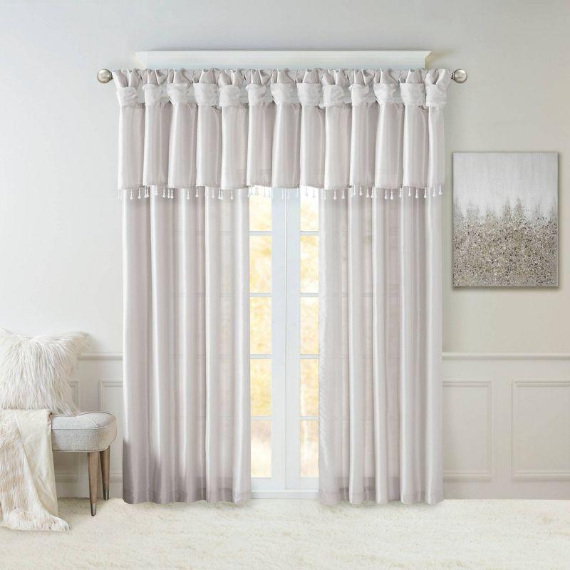 Silver Faux Silk Room-Darkening Tab Top Curtain Panel