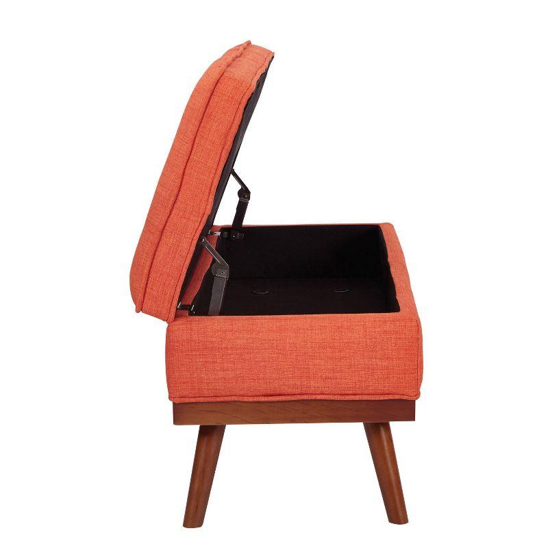 Katheryn Storage Bench Tangerine - OSP Home Furnishings: Mid-Century Modern, Upholstered, Hinged Lid, for Entryway