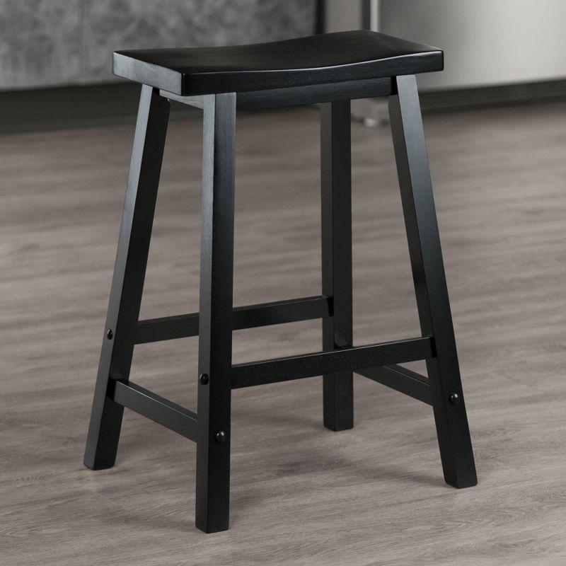24" Satori Saddle Seat Counter Height Barstool Black - Winsome: Solid Hardwood, Backless Design