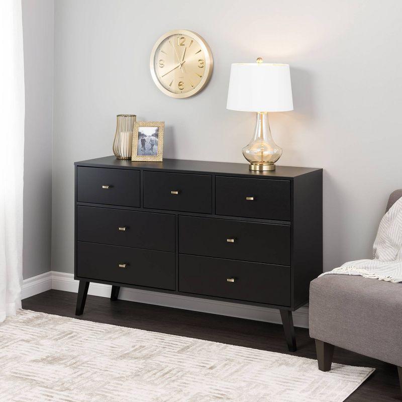 Milo Mid-Century Modern 60" Black Double Dresser with Brass Knobs