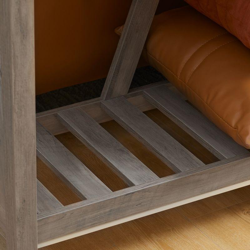 HOMCOM Farmhouse Console Table with Storage Shelf, Rustic Sofa Table with Anti-tipper for Living Room Furniture, Bedroom and Entryway, Gray