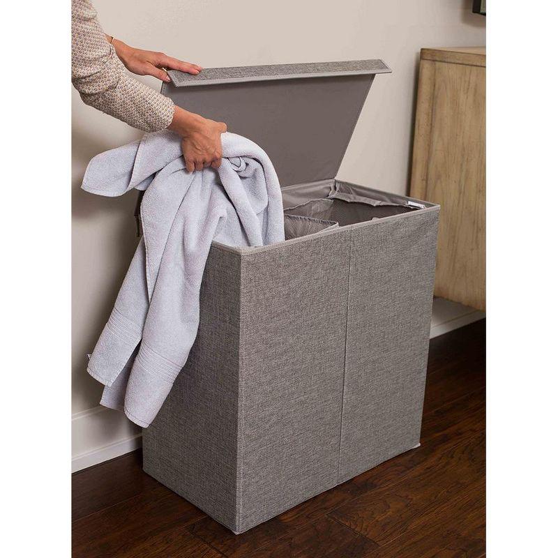 BirdRock Home Double Linen Laundry Hamper with Lid and Removable Liners - Grey