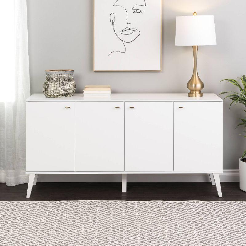 Milo Mid-Century Modern 4 Door Buffet Server White - Prepac: Laminated Storage Cabinet, CARB Certified