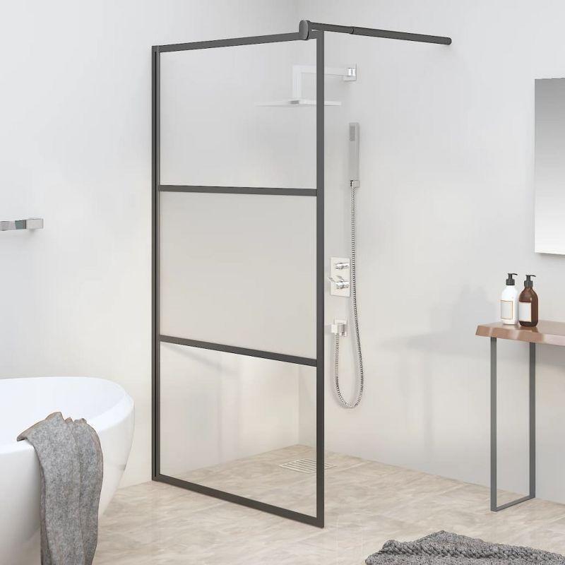 VidaXL Walk-in Shower Wall 45.3 in.x76.8 in. Half Frosted ESG Glass Black