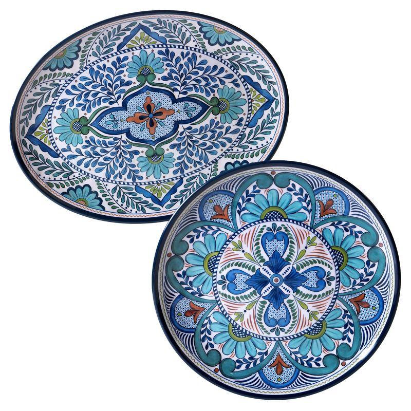 Talavera Blue and Aqua Melamine Round Serving Platters, Set of 2