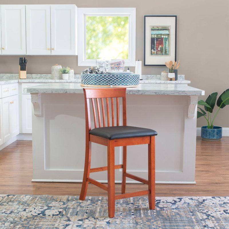 Torino 24" Dark Cherry Wood Counter Stool with Faux Leather Seat