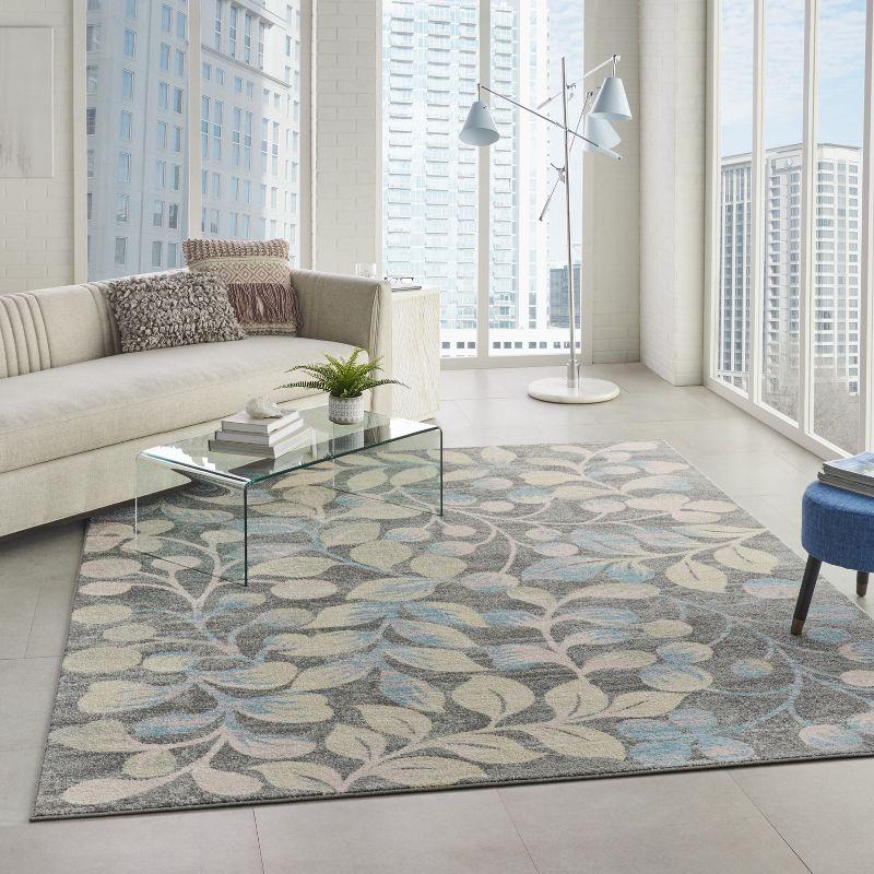 Nourison Tranquil 8' X 10' Grey/Beige Area Rug Contemporary Botanical Vine and Bloom by Nourison