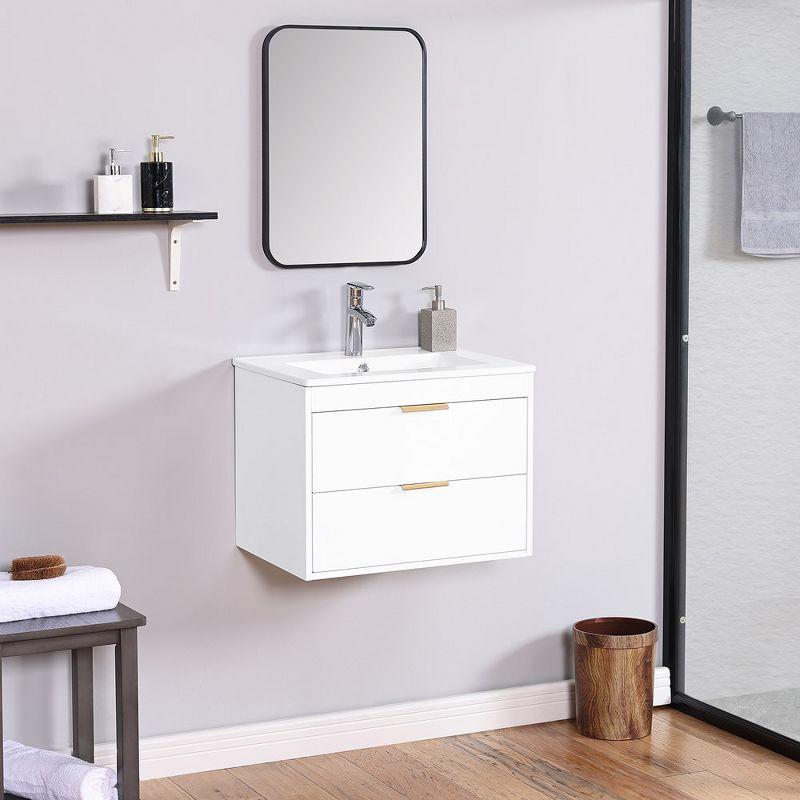 24" Wall Mounted Bathroom Vanity With Ceramic Sink Floating Bathroom Storage Cabinet With 2 Drawers Soft Close Doors For Home, White