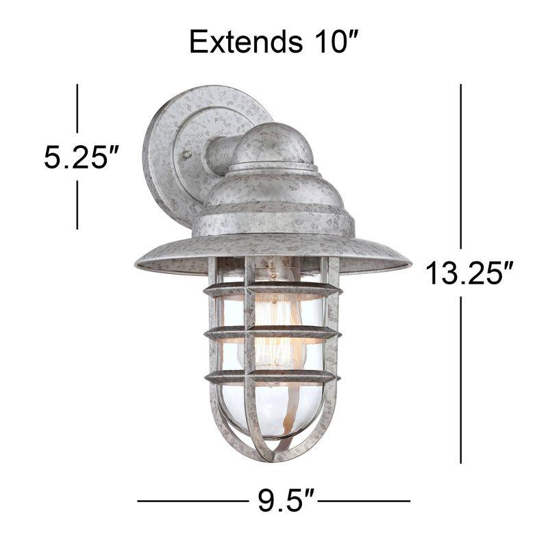 John Timberland Marlowe Industrial Outdoor Wall Light Fixture Galvanized Hooded Cage 13" Clear Glass for Post Exterior Barn Deck House Porch Yard Home