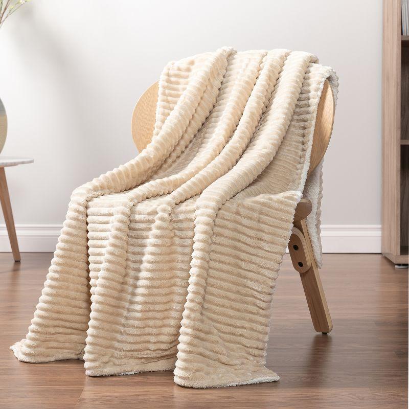 PAVILIA Soft Thick Fleece Flannel Ribbed Striped Throw Blanket, Luxury Fuzzy Plush Warm Cozy for Sofa Couch Bed