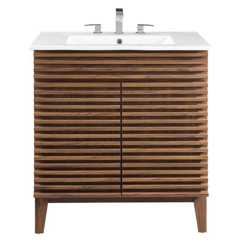 Modway Render Vanity with Sink-Floor, 30 Inch, Walnut White
