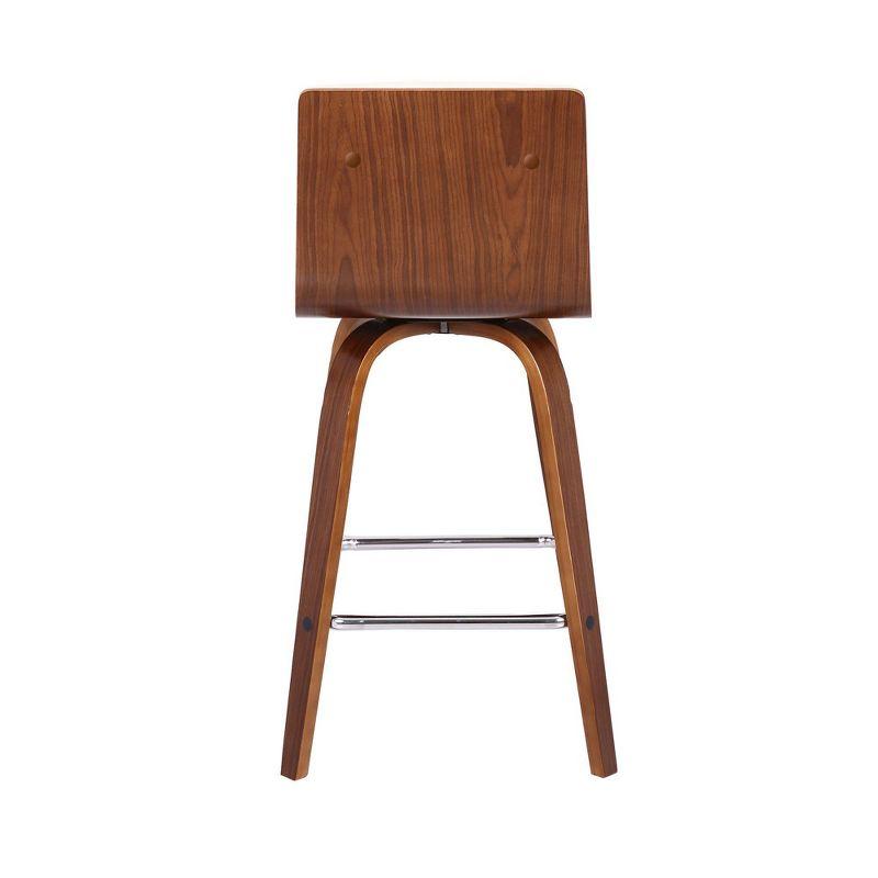 26" Vienna Faux Leather Counter Height Barstool Walnut/Cream - Armen Living: Mid-Century Modern, Square Seat, Low Back