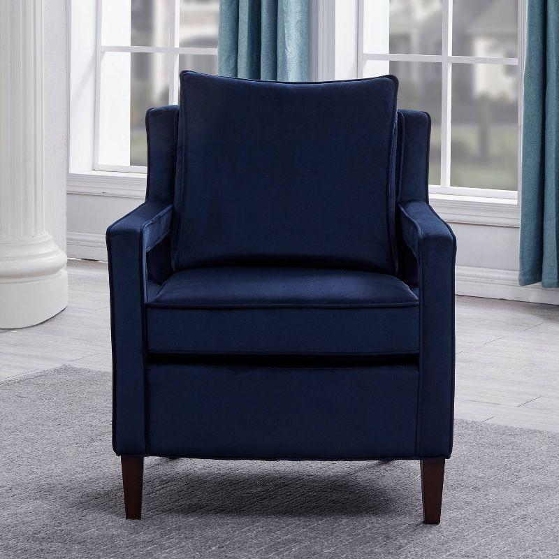 Questa Navy Blue Velvet Wooden Leg Accent Armchair