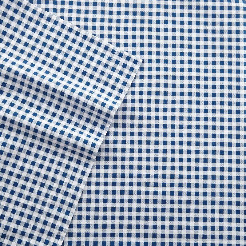 Twin Printed Pattern Percale Cotton Sheet Set Navy Gingham - Poppy & Fritz
