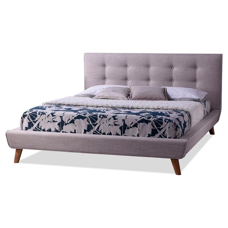 King Jonesy Scandinavian Style Mid-Century Fabric Upholstered Platform Bed Beige - Baxton Studio