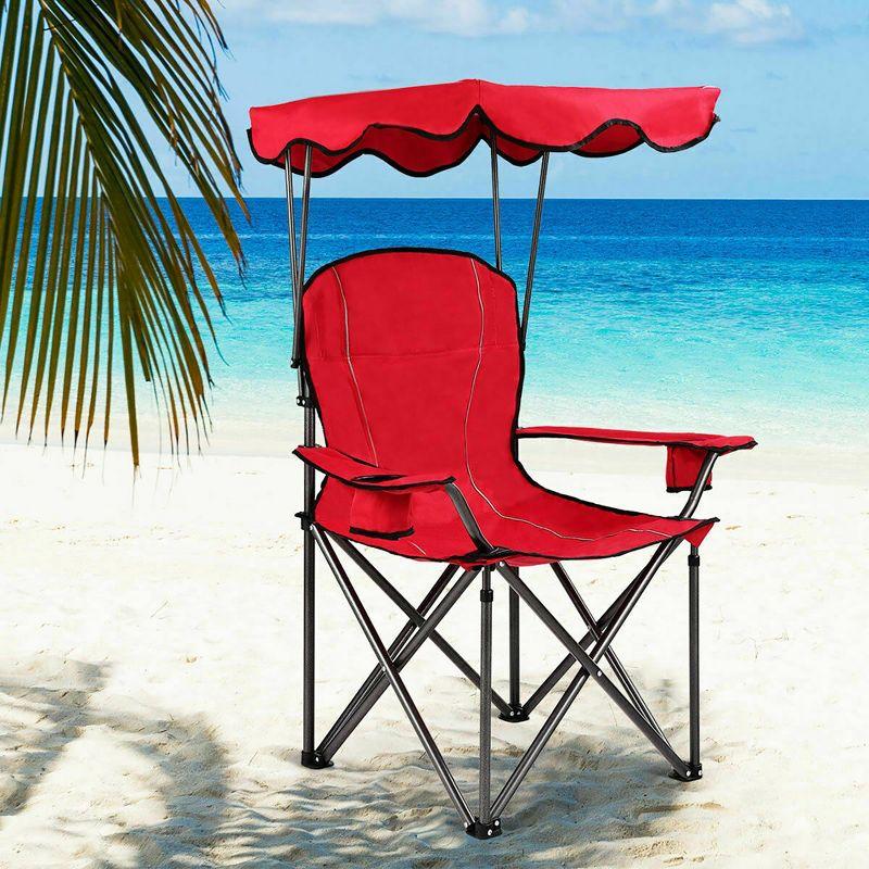 Arlmont & Co. Portable Folding Beach Canopy Chair With Cup Holders