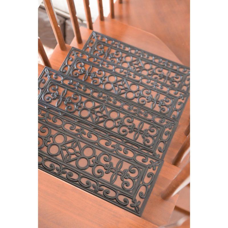 Decorative Scrollwork Design Rubber Stairs Anti-Slip Tread Mat Carpet, Set of 4