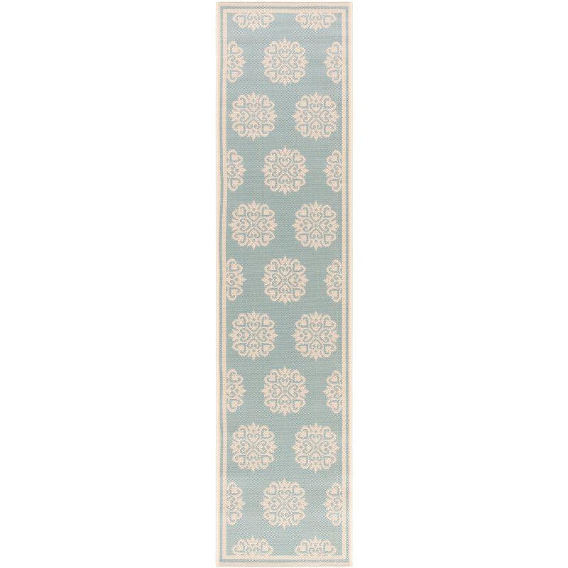 Aqua and Cream Geometric Indoor/Outdoor Runner Rug 2'2" x 6'