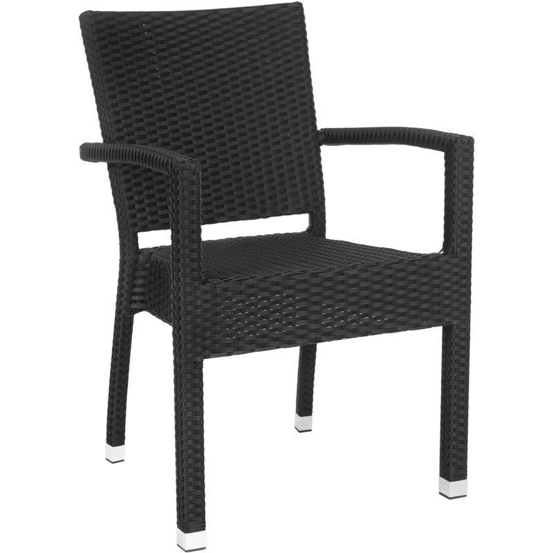 Sleek Black Wicker and Aluminum Outdoor Arm Chair, Set of 2