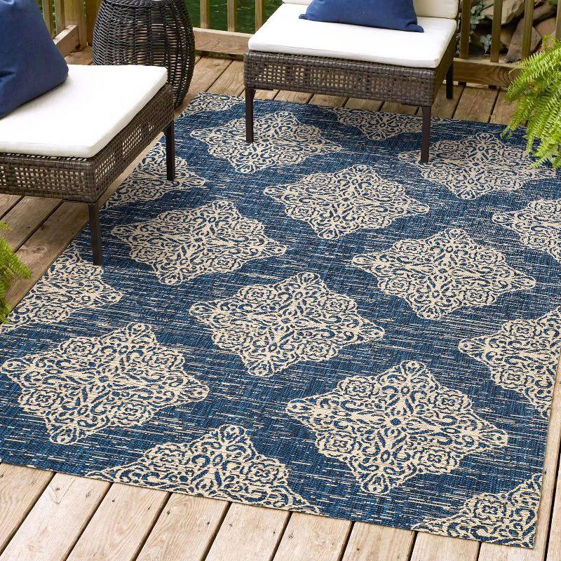 4'x6' Tuscany Ornate Medallions Indoor/Outdoor Area Rug, Navy/Beige - JONATHAN Y