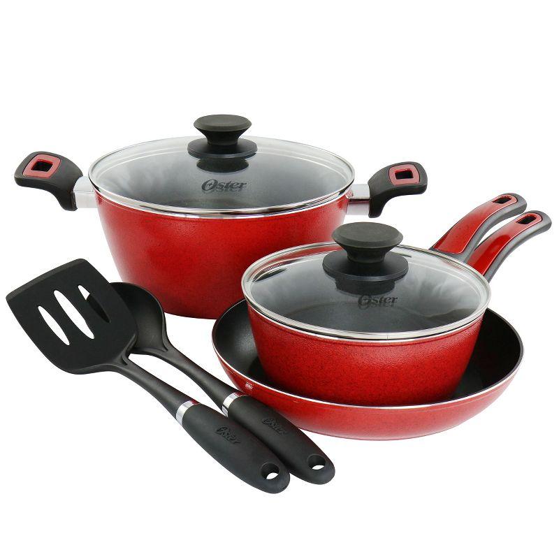 Oster 7 Piece Red Non-Stick Aluminum Cookware Set